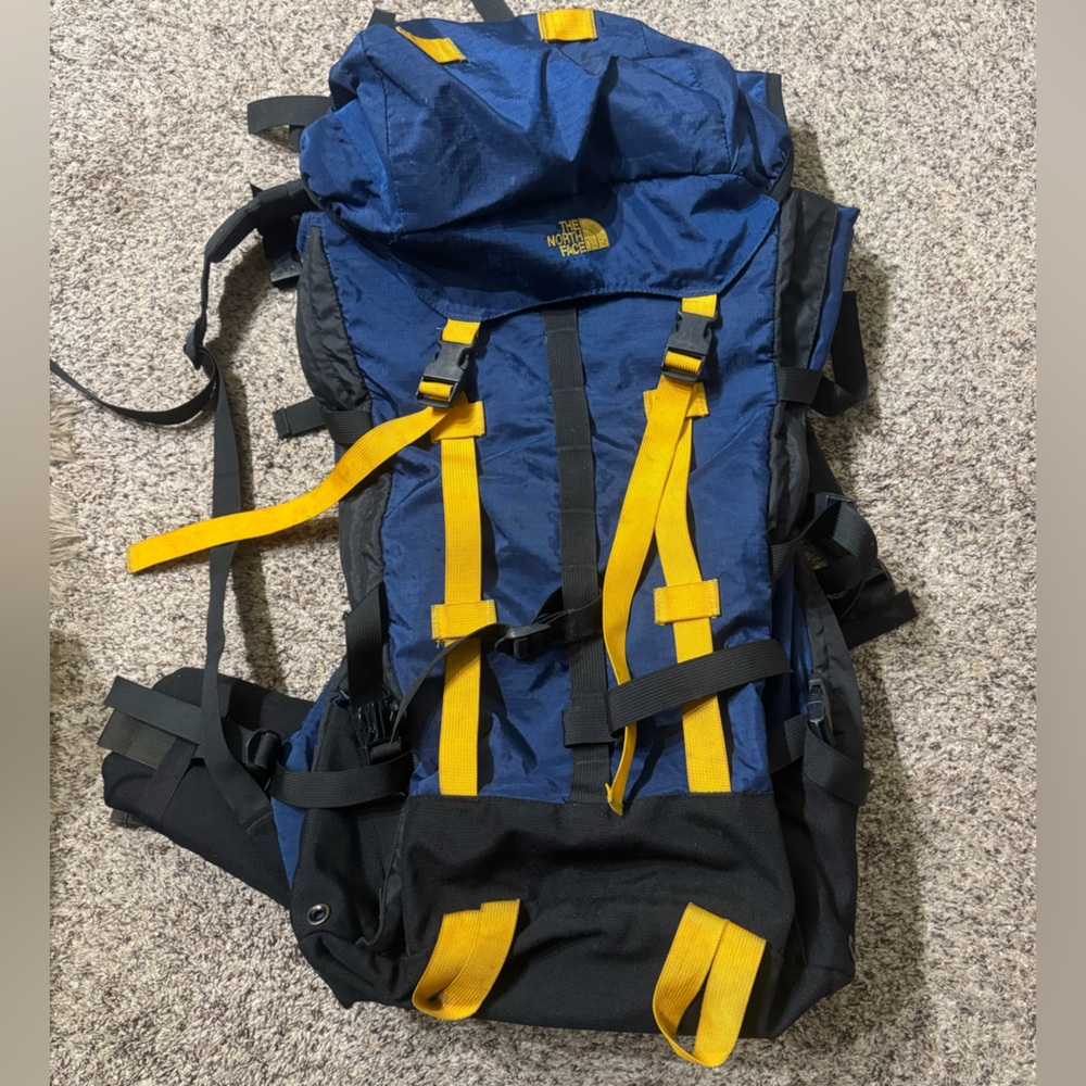 The North Face Blue and Yellow Hiking Backpack